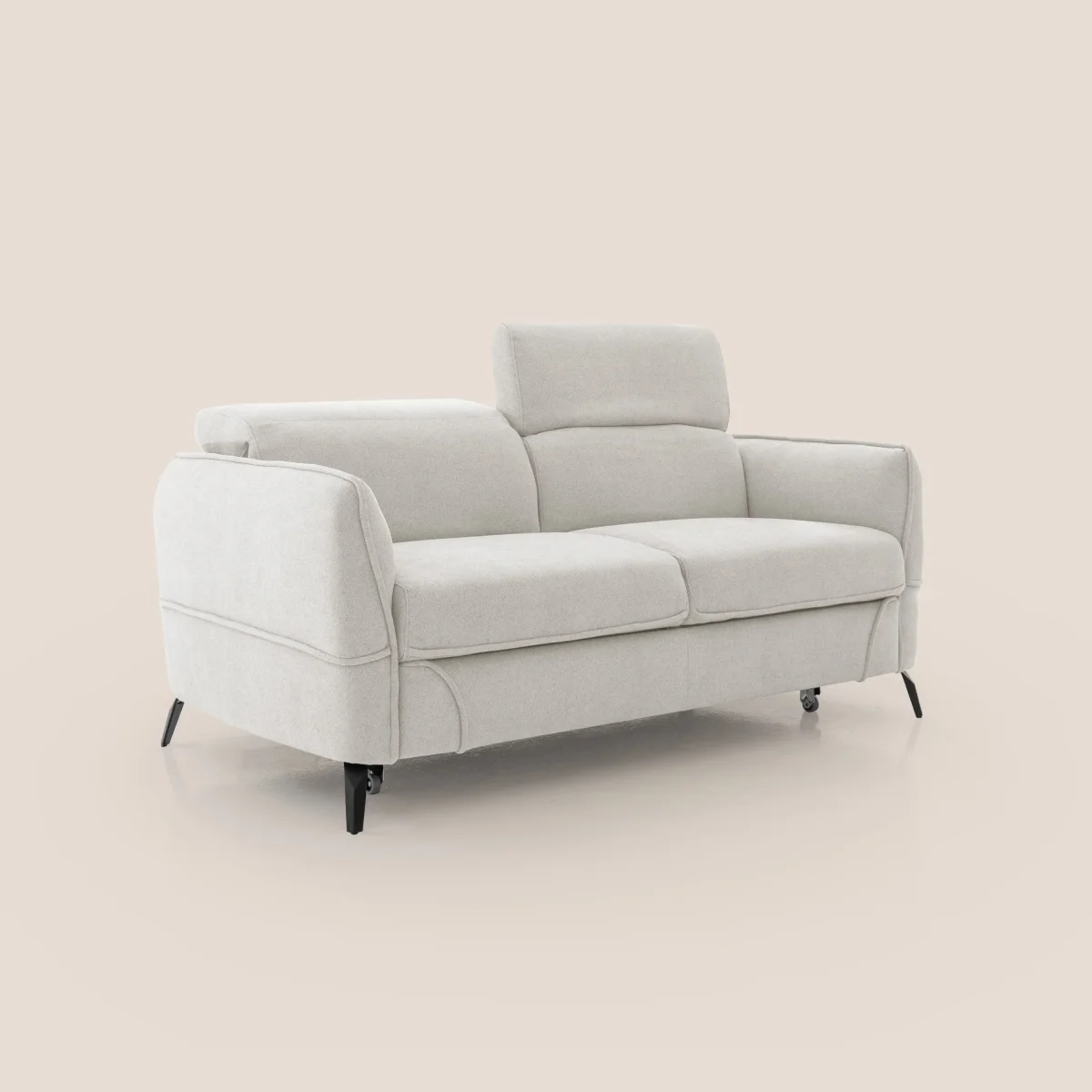 Bloom Sofa mit ausziehbarer Fußbank, hohen Füßen und verstellbaren Kopfstützen aus wasserfestem Bouclé-Stoff T07 Weiß – Bild 4