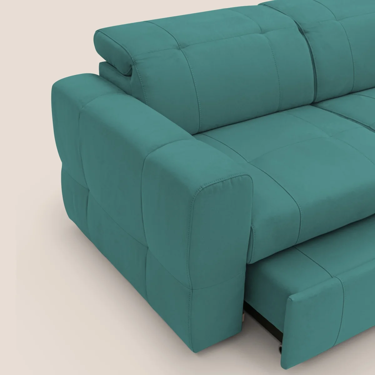 Kronos Sofa mit ausziehbarer Ottomane und verstellbare Kopfstützen aus weicher wasserfester Mikrofaser T11 petrol – Bild 9
