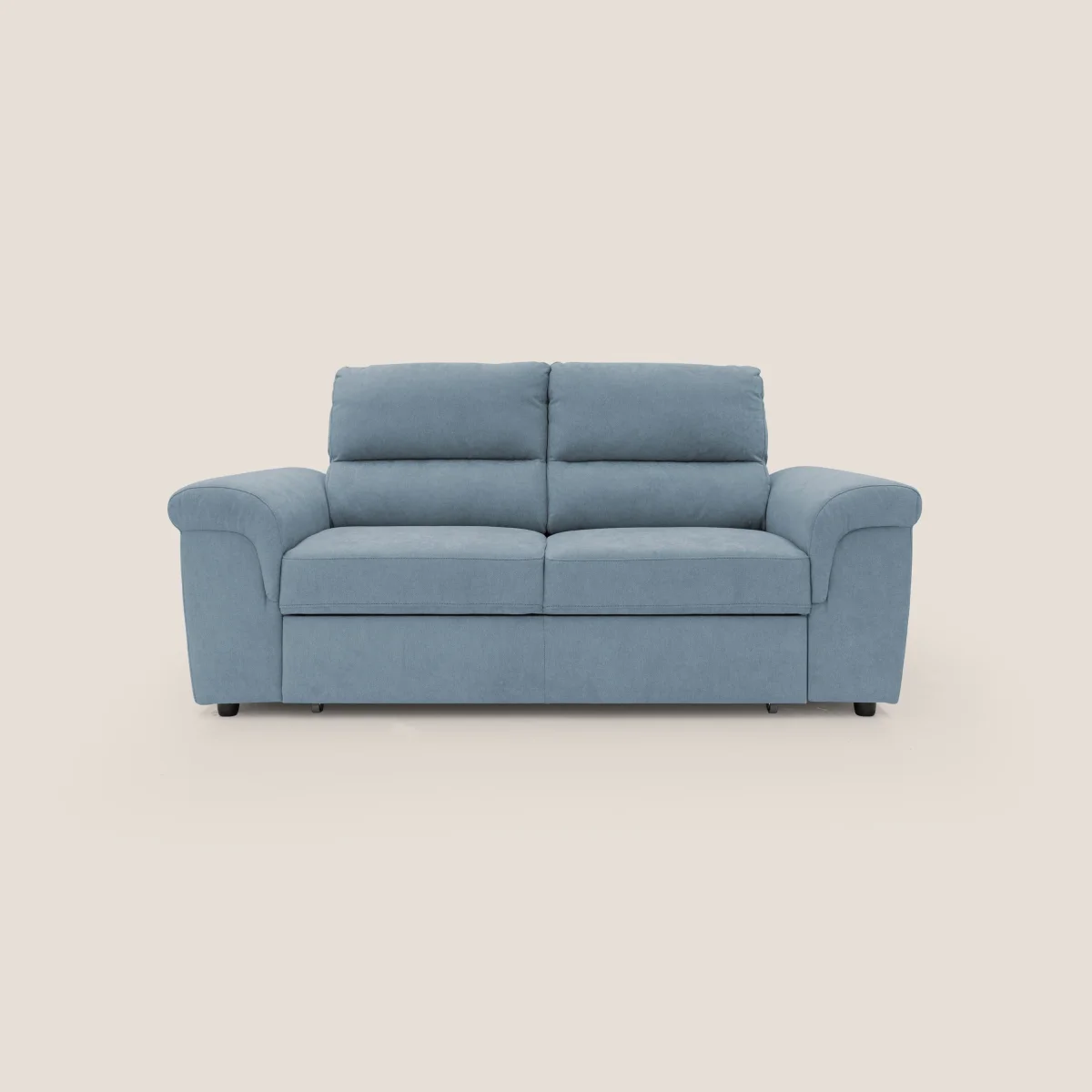 Minerva Sofa mit ausziehbarer Ottomane aus weichem wasserfestem Stoff T02 taubenblau
