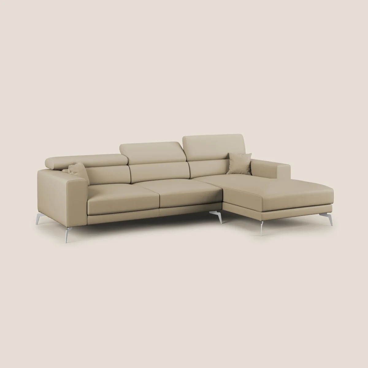 Blade Modernes Ecksofa mit verstellbaren Kopfstützen aus Kunstleder T04 beige – Bild 3