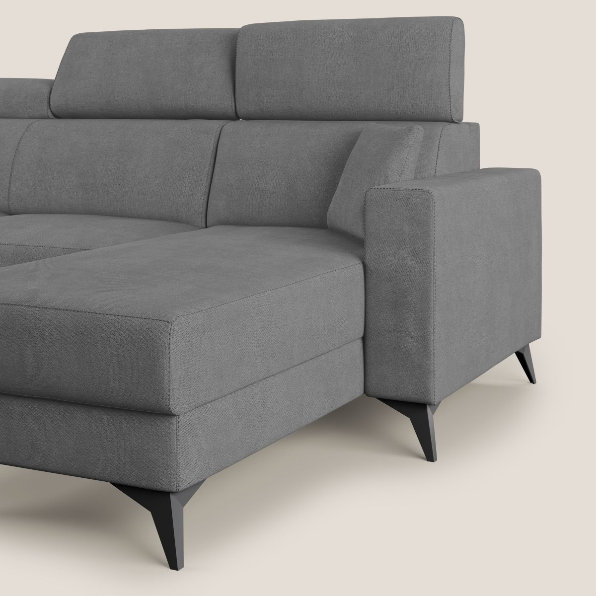 Pegaso Ecksofa mit Schlaffunktion mit verstellbaren Kopfstützen und wasserfestem Bezug T02 grau – Bild 9