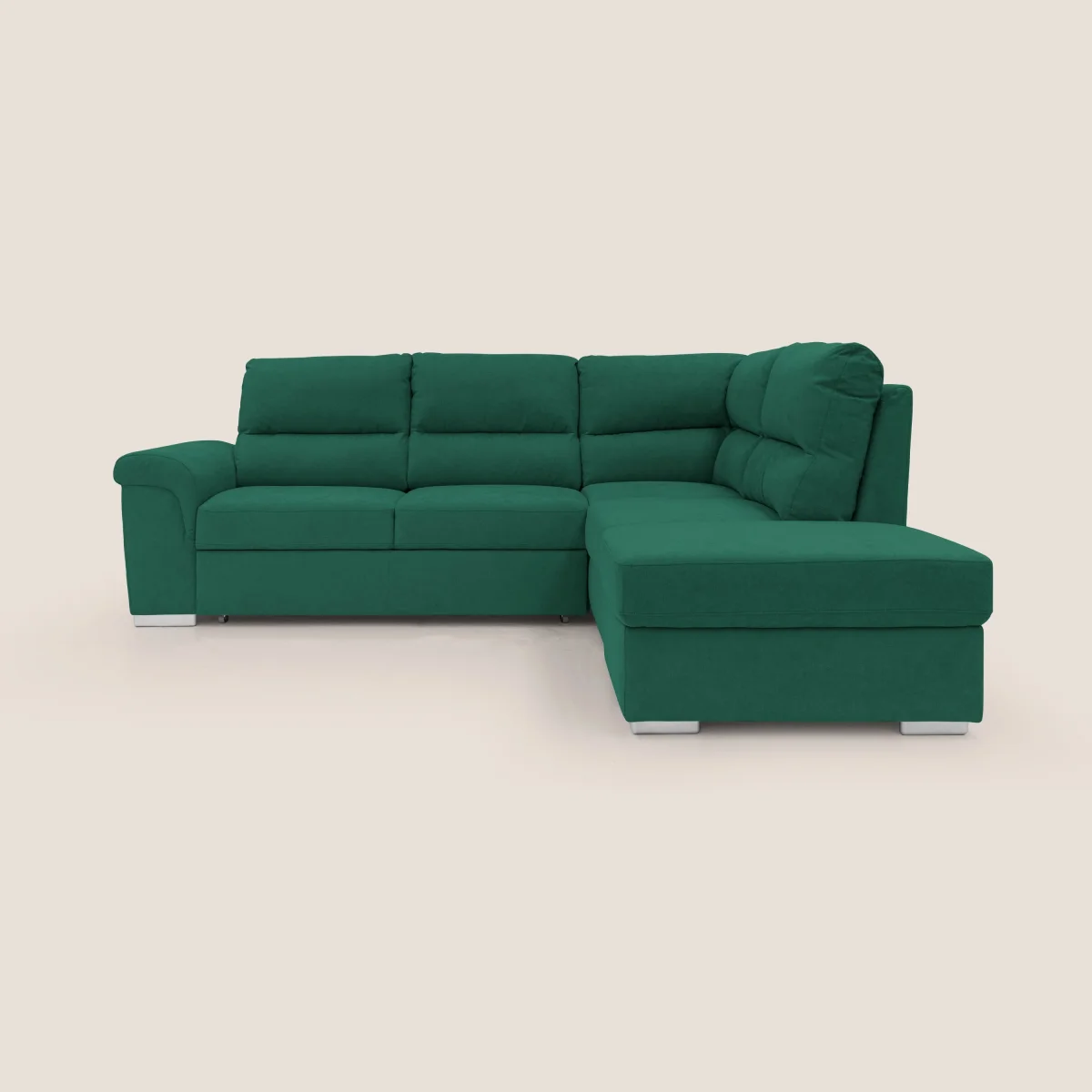 Minerva Ecksofa mit Bettkastenauszug und Hocker mit Stauraum aus wasserfestem, weichem Stoff T02 grün – Bild 2