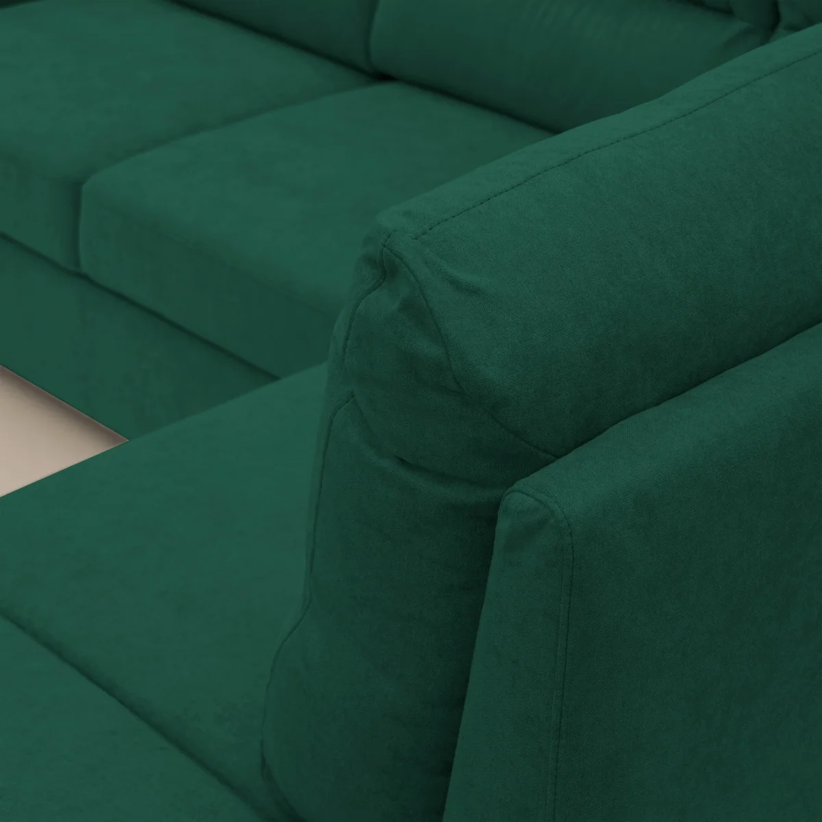 Minerva Ecksofa mit Bettkastenauszug und Hocker mit Stauraum aus wasserfestem, weichem Stoff T02 grün – Bild 9