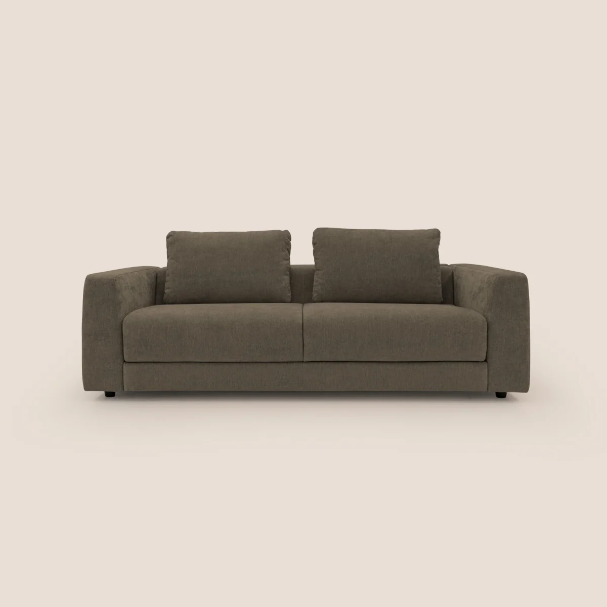 Freia Minimales Schlafsofa mit h15 cm Matratze und weichen Rückenlehnen aus wasserfestem Stoff T14 braun – Bild 2