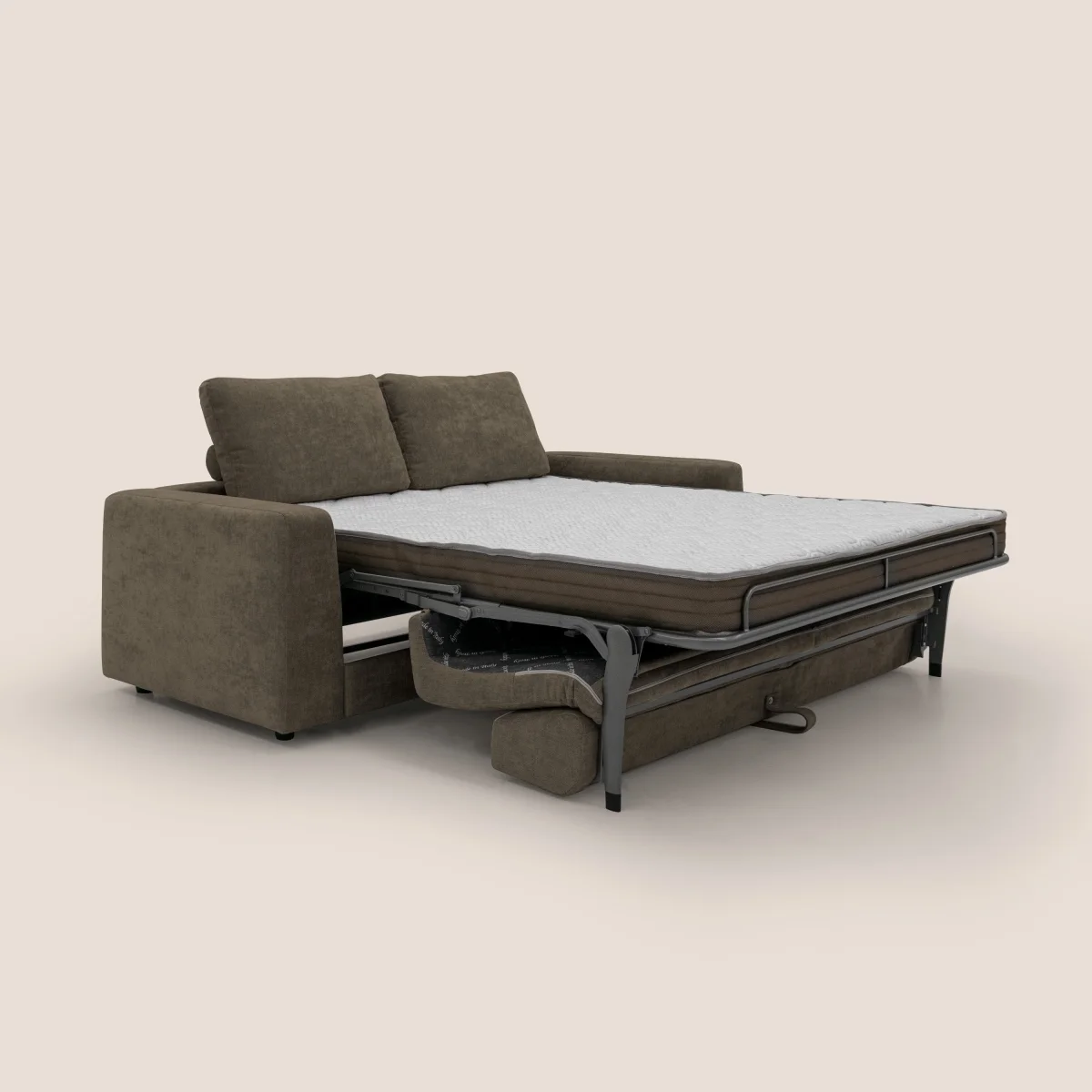 Freia Minimales Schlafsofa mit h15 cm Matratze und weichen Rückenlehnen aus wasserfestem Stoff T14 braun – Bild 3