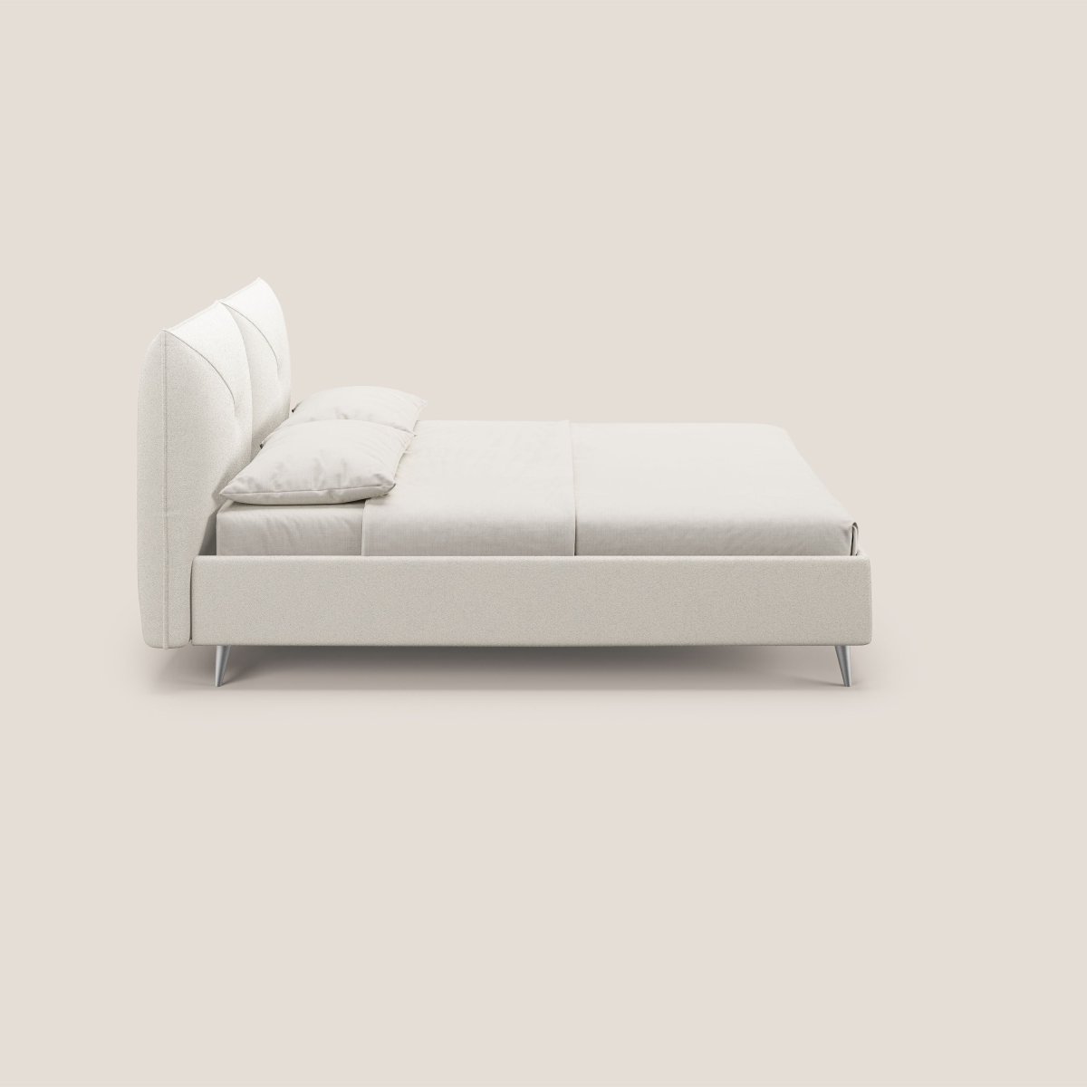 Adone gepolstertes Boxspringbett mit Lattenrost aus wasserfestem Bouclet mit doppeltem Kopfteilpaneel T07 weiß – Bild 5