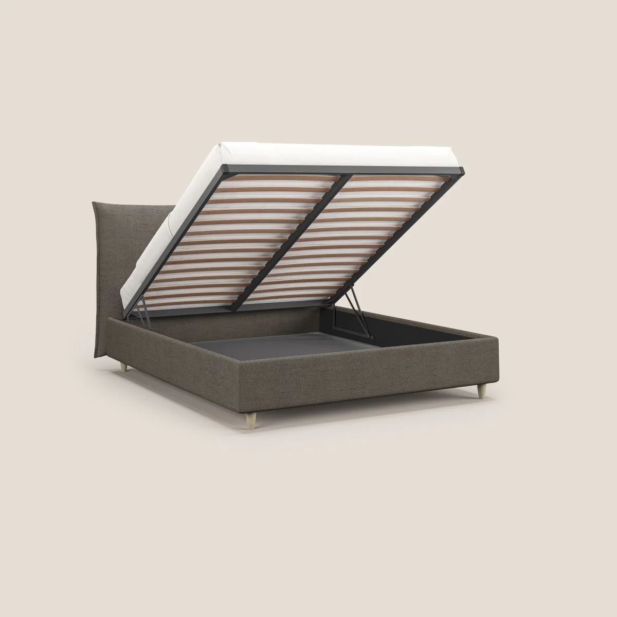 Audrey gepolstertes Boxspringbett mit Lattenrost mit abnehmbarem Bezug aus wasserfestem geflammtem Stoff T03 maulwurf – Bild 3