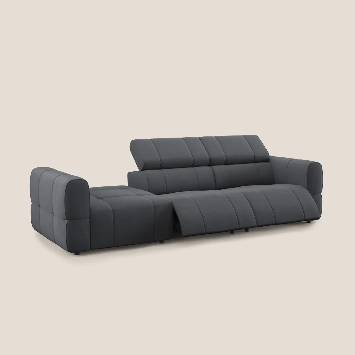 Giotto Modulares Sofa mit elektrischer Relaxoption aus wasserfestem Samt T09 grau – Bild 4