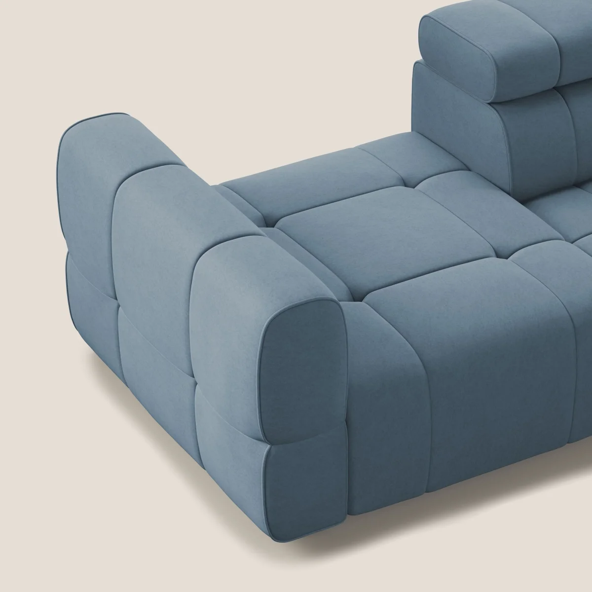 Giotto Modulares Sofa mit elektrischer Relaxoption aus wasserfestem Samt T09 taubenblau – Bild 8