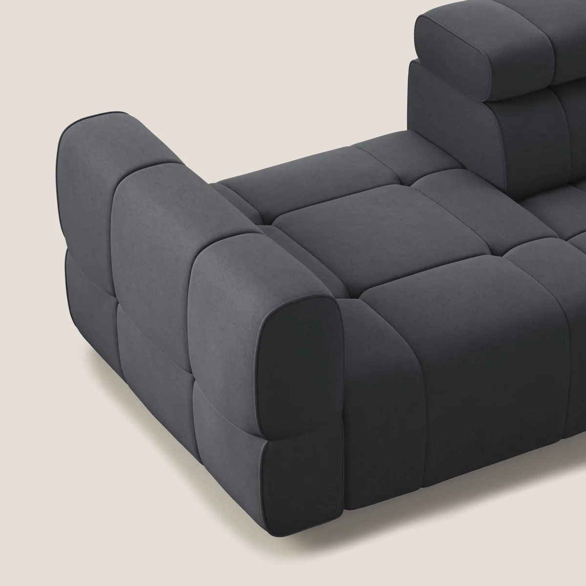Giotto Modulares Sofa mit elektrischer Relaxoption aus wasserfestem Samt T09 grau – Bild 8