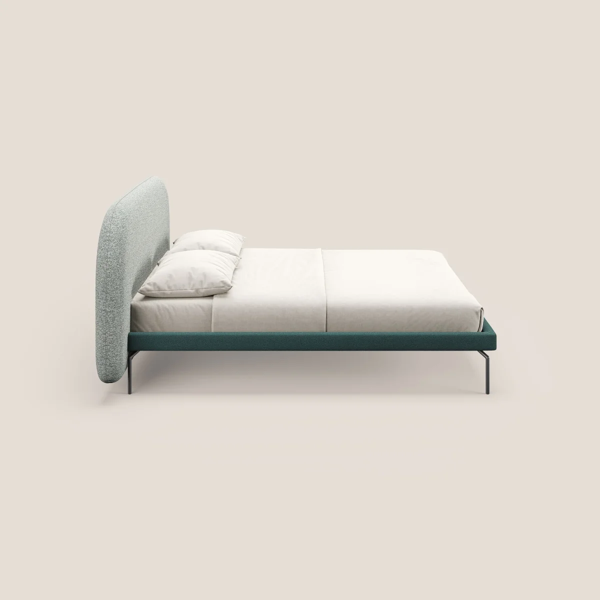 Soleil Designer-Polsterbett mit hohen Metallfüßen aus abwaschbarem Bouclet T12 grün – Bild 4