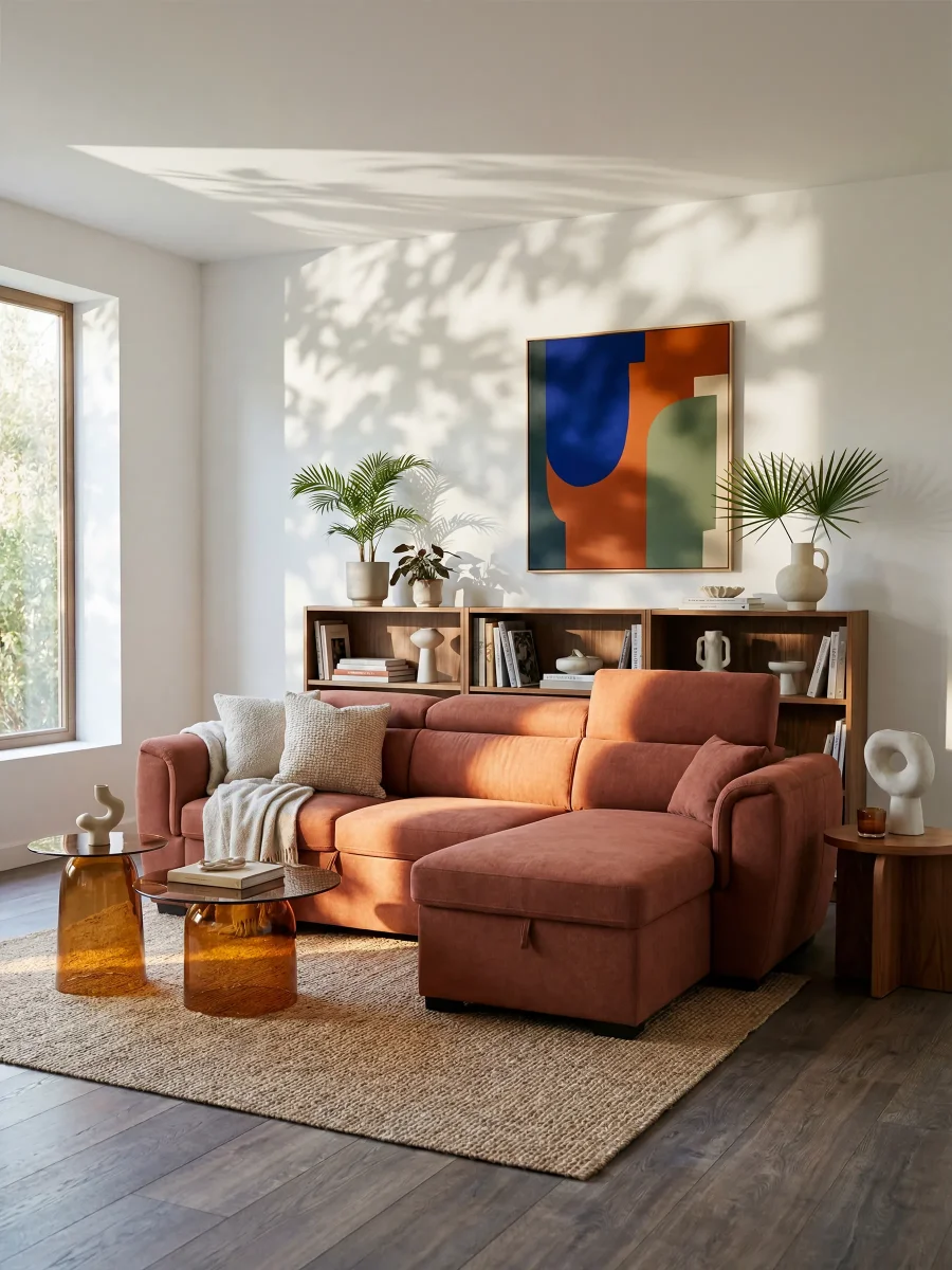 Titano Schlafsofa mit reversibler Chaiselongue mit Stauraum, verstellbaren Kopfstützen und ausziehbarem Element aus fleckenabweisendem Stoff – Bild 4