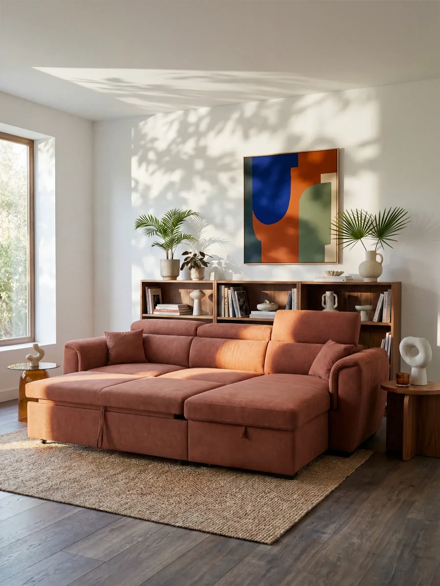 Titano Schlafsofa mit reversibler Chaiselongue mit Stauraum, verstellbaren Kopfstützen und ausziehbarem Element aus fleckenabweisendem Stoff – Bild 3