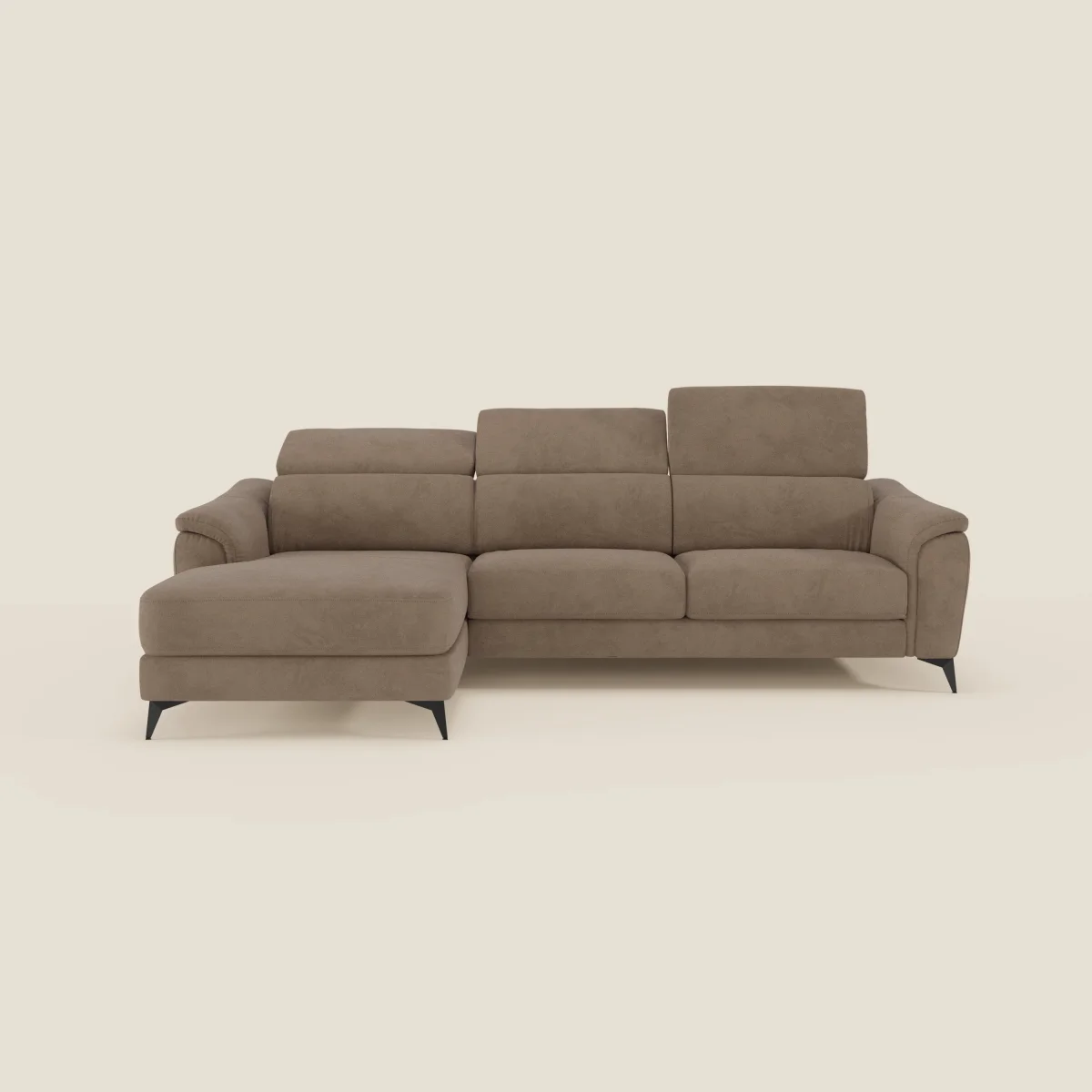 Arcos Sofa mit Halbinsel – hohe Füße und verstellbare Kopfstützen aus wasserfester Mikrofaser T11 braun – Bild 3