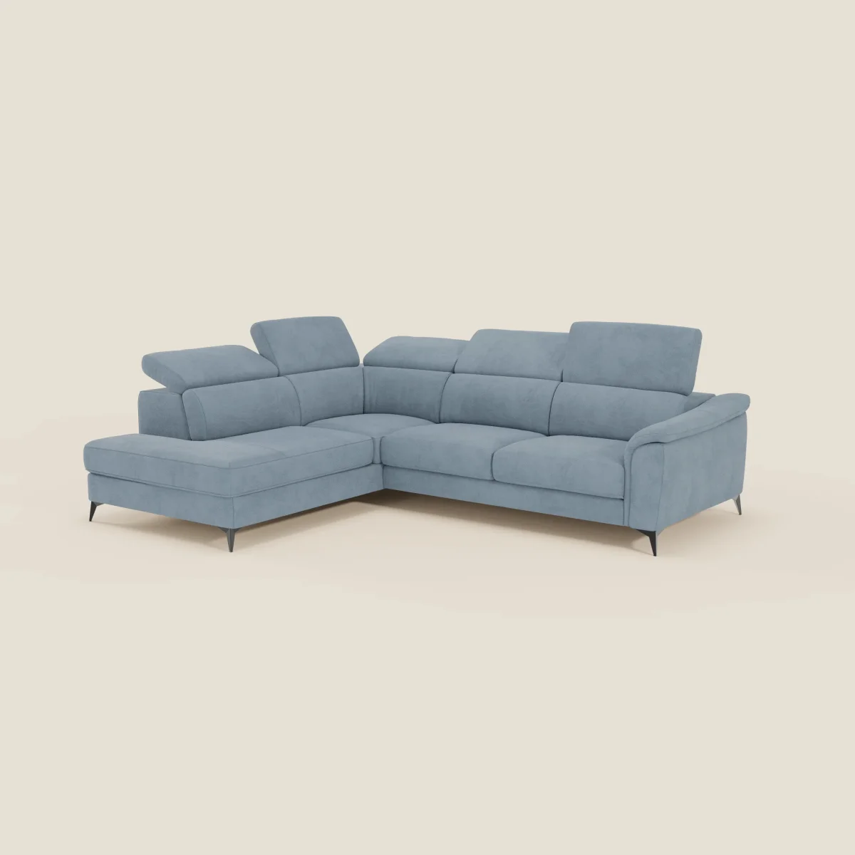 Arcos Ecksofa – hohe Füße und verstellbare Kopfstützen aus wasserfester Mikrofaser T11 baby blau – Bild 2