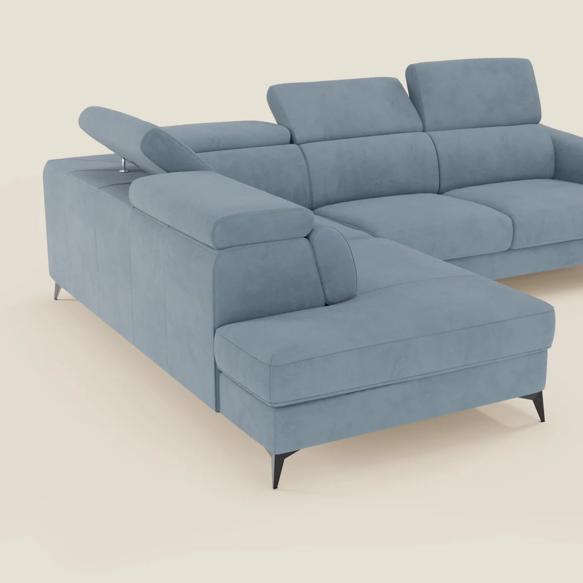 Arcos Ecksofa – hohe Füße und verstellbare Kopfstützen aus wasserfester Mikrofaser T11 baby blau – Bild 4