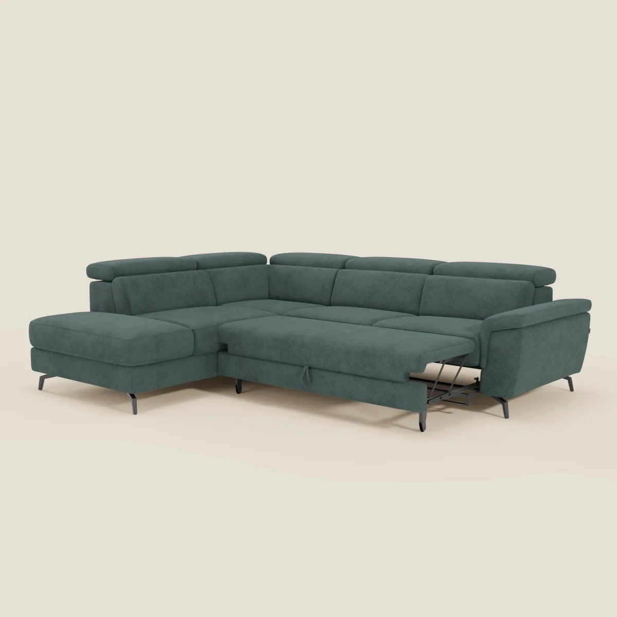 Estro Ecksofa mit Ausziehfunktion – verstellbare Kopfstützen aus wasserfestem Stoff T14 grün – Bild 7