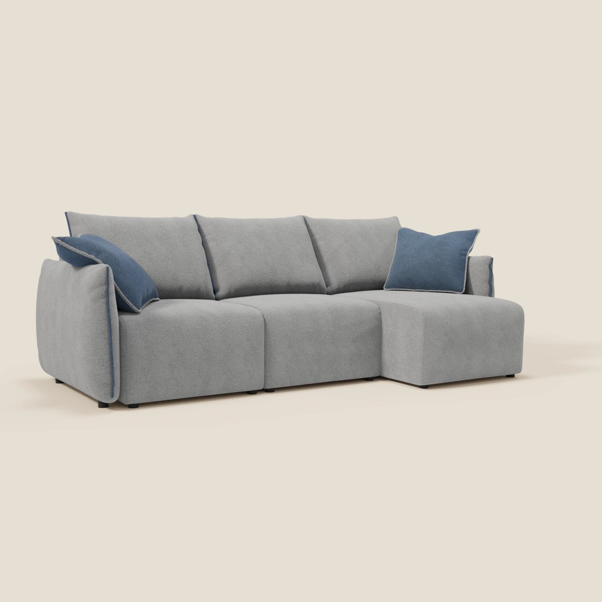 Flexar reversibles Ecksofa mit ausziehbaren Sitzflächen aus weichem, wasserdichtem Bouclé T07 grau - blau – Bild 5